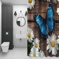 thumbnail image 3 of Blue Butterfly Daisy Shower Curtain for Bathroom, Spring White Floral Flower Plant Wood Grain Waterproof Cloth Fabric Bathroom Accessories Set with 12 Rust Proof Plastic Hooks, 66"x72", 3 of 9