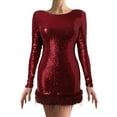 thumbnail image 1 of Wdgfv Robe à Sequins pour Femmes Robe Formelle à Sequins avec Manches Longues Col Rond pour Événements Soirée et Rouge TG, 1 of 8