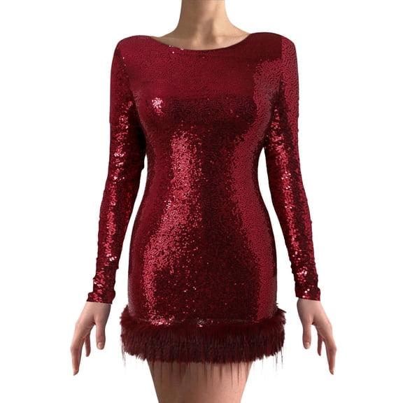 Women Long Sleeve Red Sequin Dress Women Carnival Outfit Sequin Party Dresses for Women