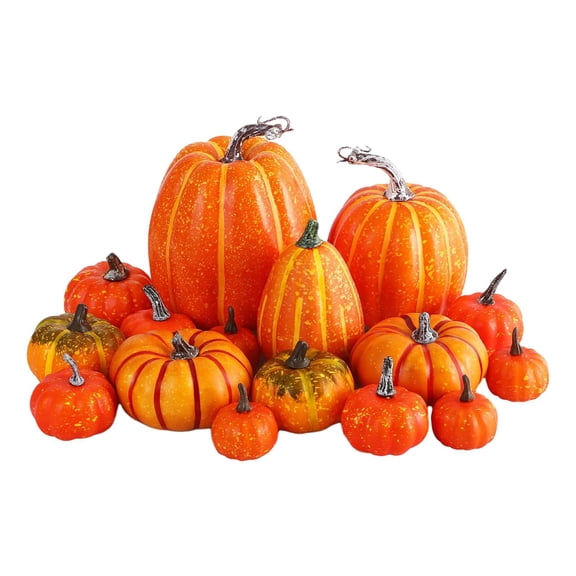 16 calabazas artificiales de imitación, calabazas de simulación, calabazas decorativas de de otoño para cocina, decoración de Halloween Naranja