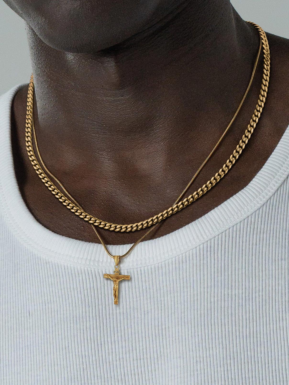 FaithHeart Chunky Miami Cuban Link Chain Necklace for Men Gold Plated Stainless Steel Hip Hop Chains Necklaces 6mm Width 18 Inches Length Jewelry with Gift Box for Dad Son Father's Day