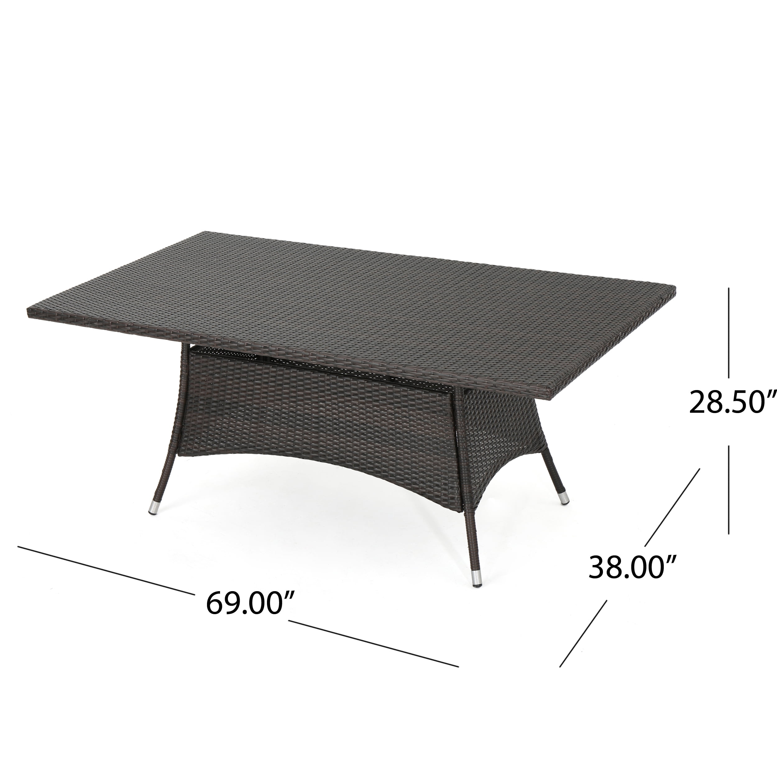 Amelia 7 Piece Outdoor Rectangular Wicker Dining Set, Multibrown
