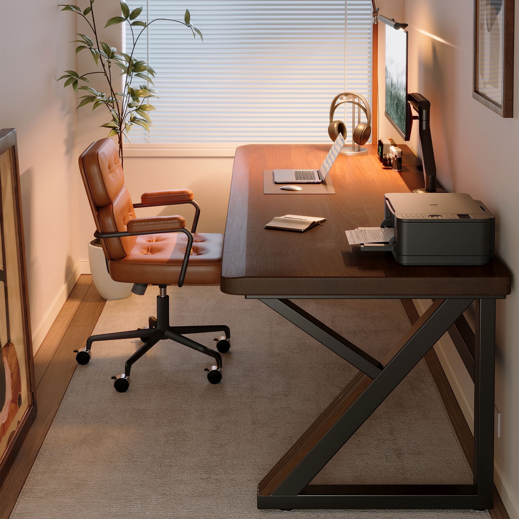 MAYEERTY Two Person Solid Wood Computer Desk, Wood Extra Long Home Office Writing Workstation for Gaming, Study and Workshop