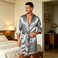 thumbnail image 2 of Bovxnpu Mens Robes Bathrobes 3/4 Sleeve Belted Silk Sleepwear Robe Sleepwear, 2 of 6