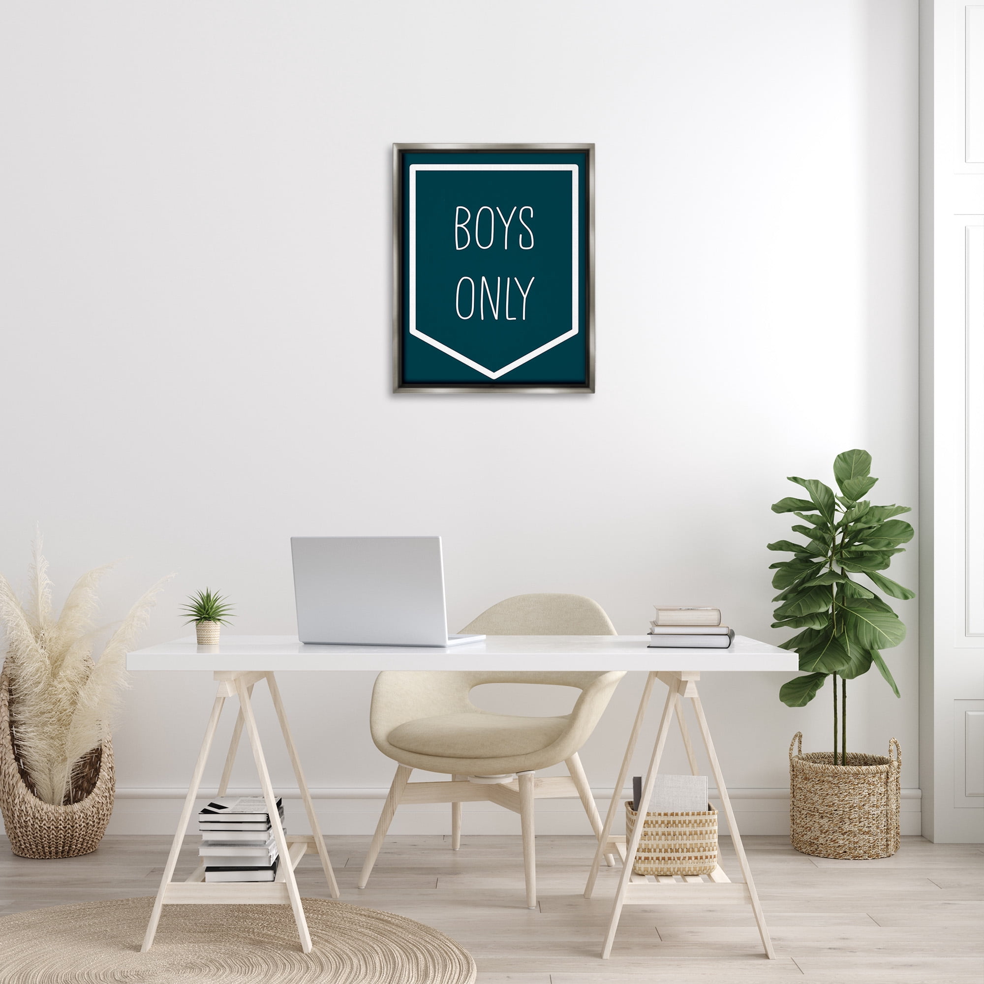 Stupell Industries Minimal Boys Only Typography Painting Gray Floater Framed Canvas Art Print Wall Art, 25 x 31