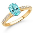 thumbnail image 2 of Gem Stone King 10K Yellow and White Gold Blue Apatite and White Lab Grown Diamond Engagement Ring for Women (1.38 Cttw, Oval 8X6MM, Gemstone Birthstone, Size 7), 2 of 4