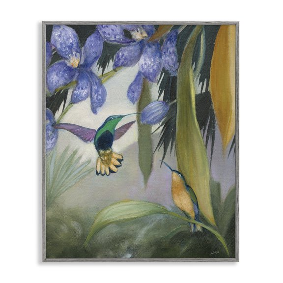 Stupell Industries Hummingbirds in Nature Landscape Painting Gray Framed Art Print Wall Art, 24 x 30