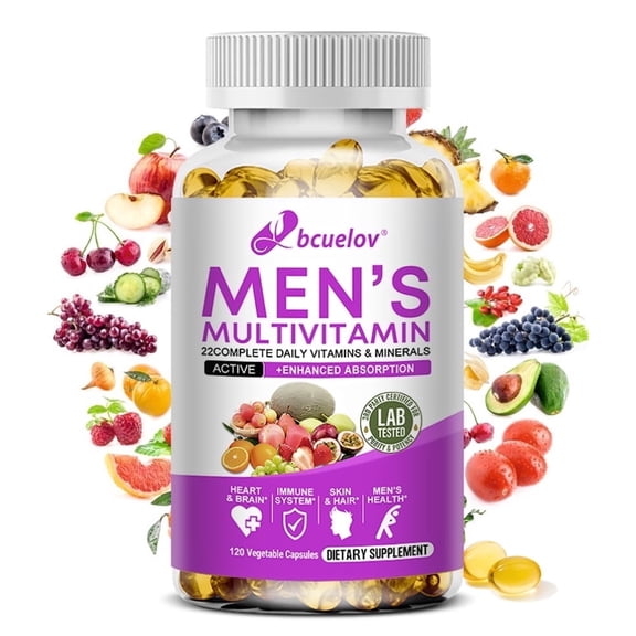 Bcuelov Men's Multivitamin and Multimineral Capsules Complete Daily Support with Vitamins B12 A D C Zinc Magnesium 120 Softgels