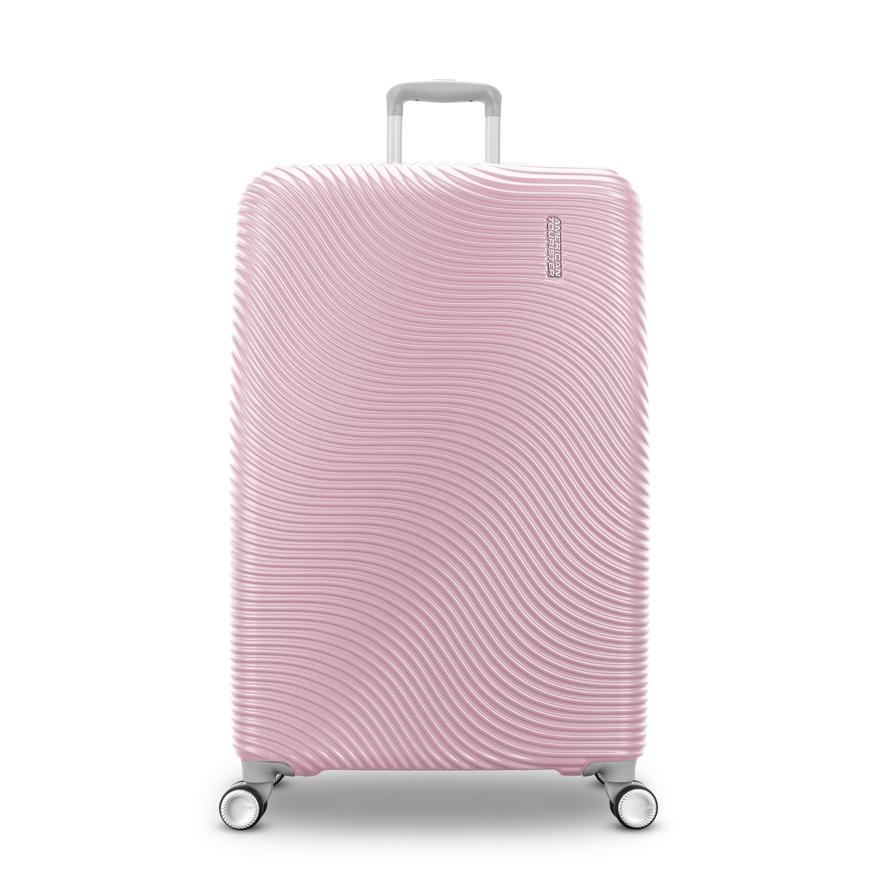 American Tourister Color Waves Large Checked Expandable Luggage Suitcase with Spinner Wheels, Light Pink