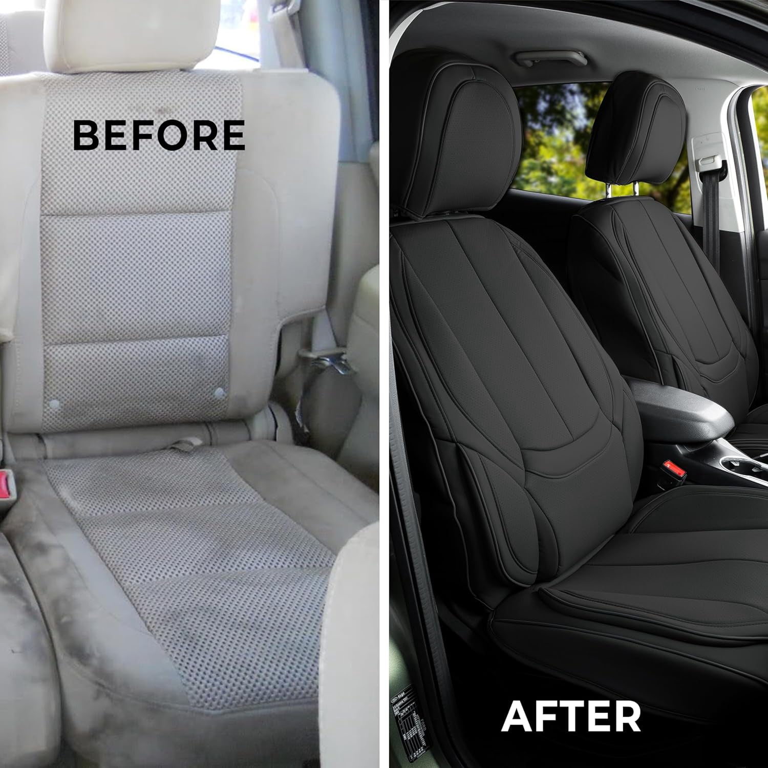 Zone Tech Full Set of 5 Seat Covers for Cars Waterproof Nappa Leather - Black