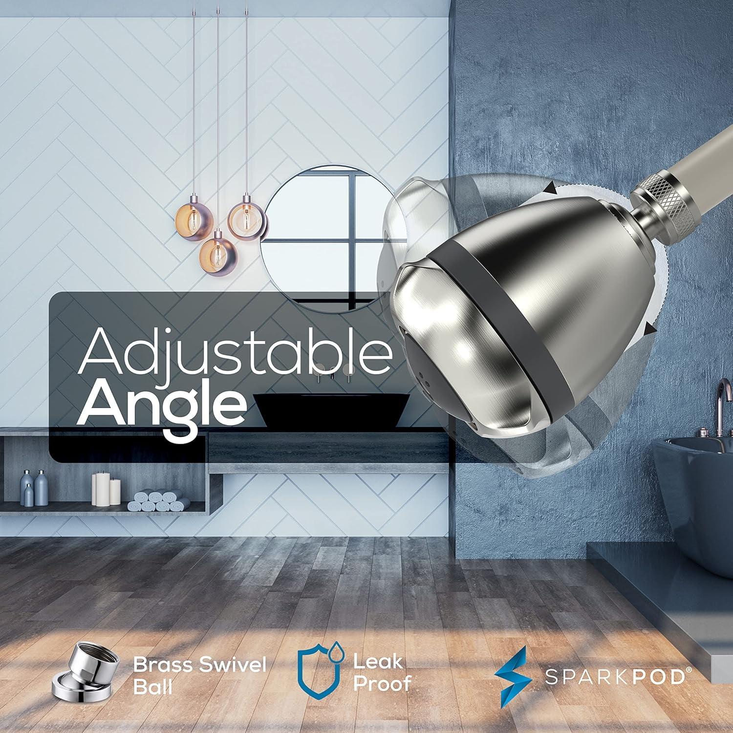 SparkPod High Pressure Shower Head - Rain, Massage & Pulsating Modes, Water-Saving, Wall Mount (Brushed Nickel)