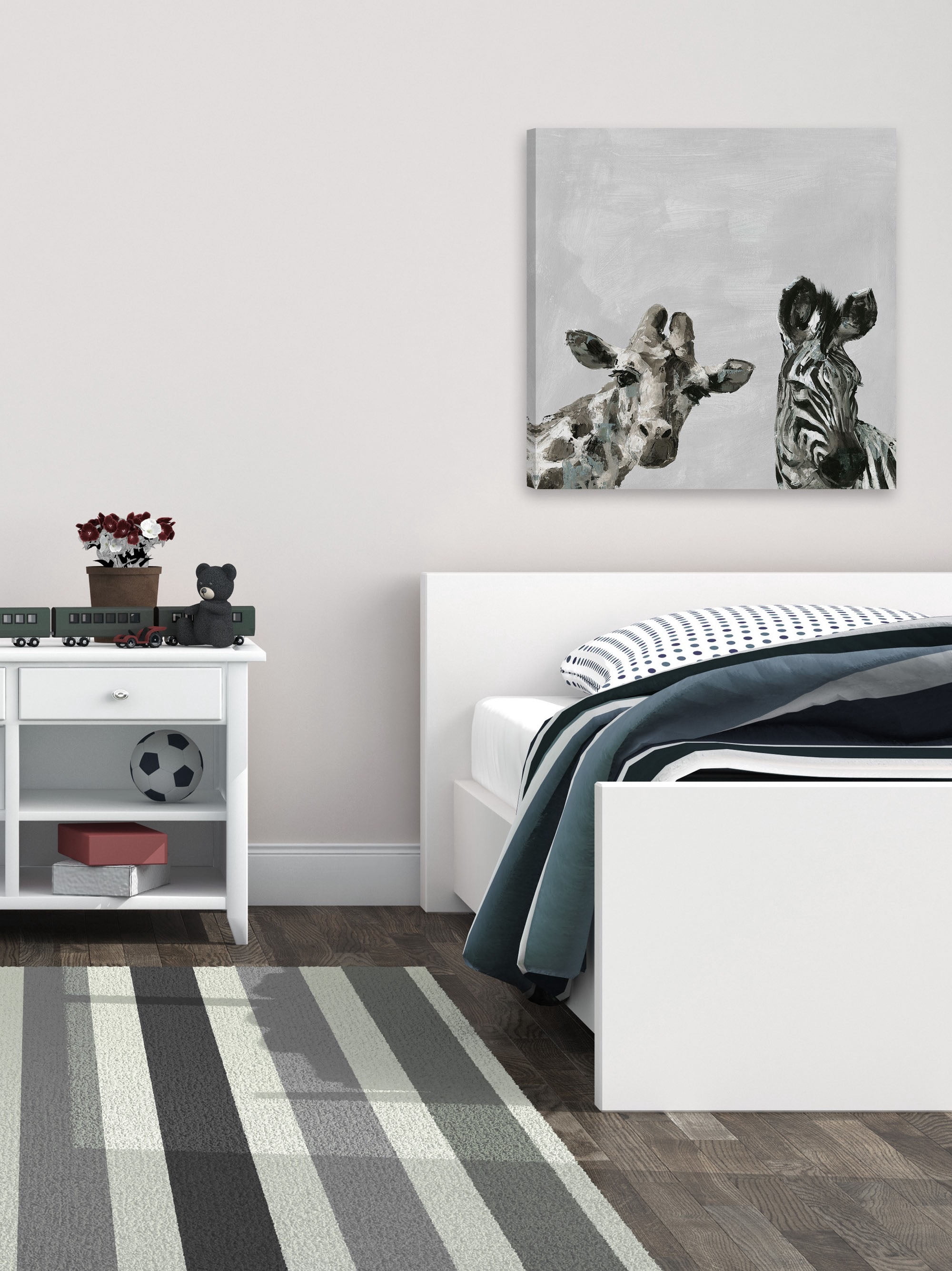 Marmont Hill Giraffe and Zebra V Canvas Wall Art