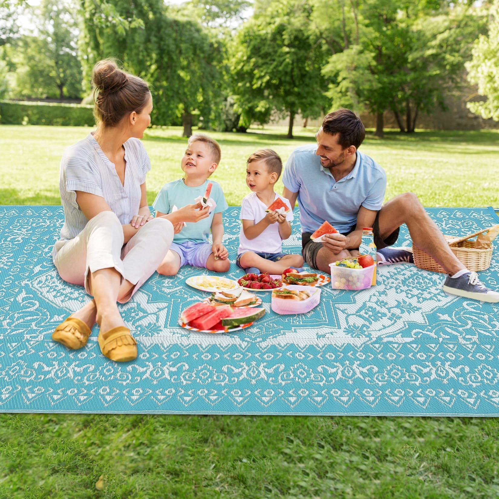 Danolapsi Outdoor Rugs 8x10 Waterproof Reversible Outdoor Plastic Straw Rug Vintage Retro Patio Rug Indoor Outdoor Carpet RV Mat Outside,Lightweight Portable Carpet with Storage Bag for Patio Camp