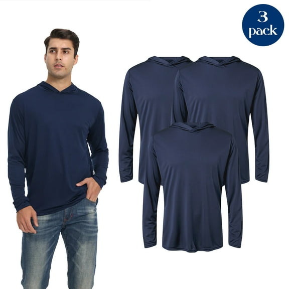 Zfeel Men’s Lightweight Poly Sweatshirt, Dry Fit Hooded Pullover Active Navy Hoodie, Pack of 3, Size S