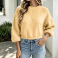 thumbnail image 5 of Edvintorg Pullover Sweaters for Women Crew Neck Casual Knit Sweater Long Sleeve Loose Top Womens Fashion Yellow XXL, 5 of 6