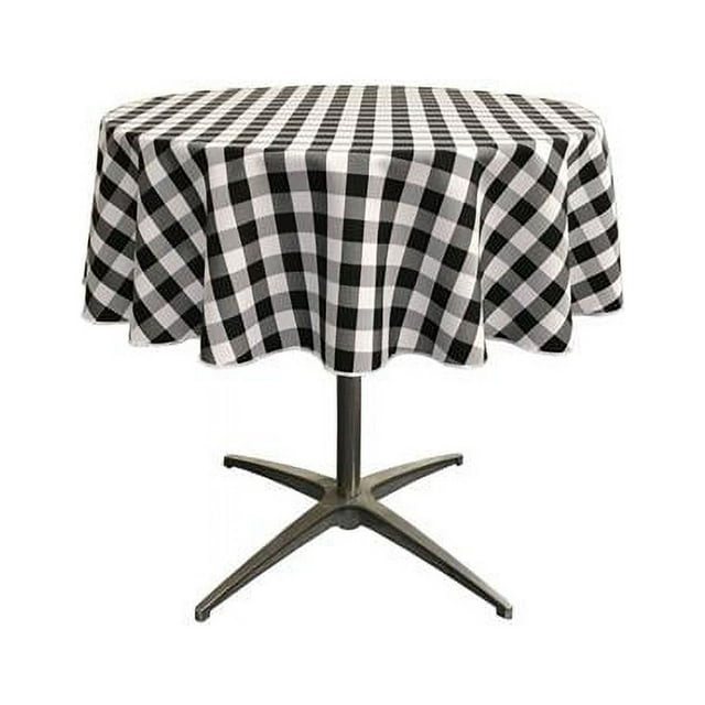 LA Linen Nappe Ronde à Carreaux Vichy, 51 Po. Ronde, Blanc & Noir, Polyester, Nappe