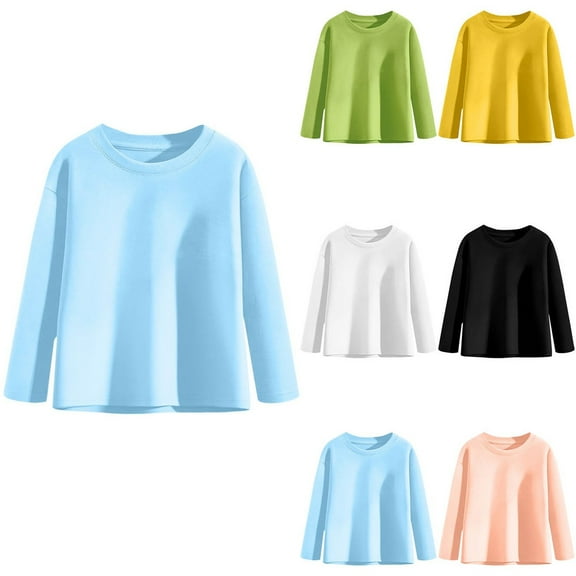 Ashirexll Long Sleeve Shirts Winter Tops for Girls 3-13 Years Solid Color Fashion Casual Round Neck Comfortable Base Layer Long Sleeve Top for Medium and Large Kids