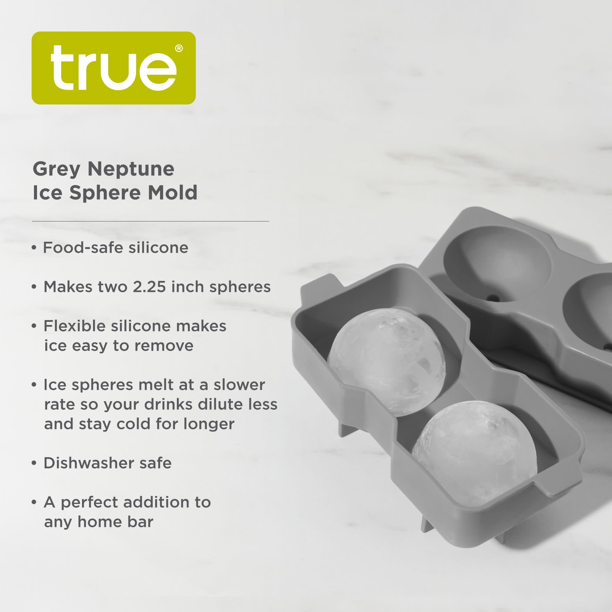 True Gray Neptune Sphere Ice Cube Mold - Silicone Ball Ice Cube Molds for  Whiskey Bourbon and Cocktails in Grey, 2.25 Inch