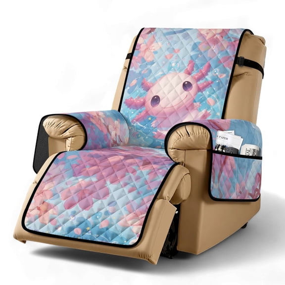TSOVTHRID Axolotl Cherry Blossom Print Recliner Cover Non-Slip Recliner Comfy Sofa Slipcover Recliner Cover 1 Seat Couch Protector Soft Furniture Protector Covers with Pocket