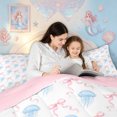 thumbnail image 4 of meiyoeat Kawaii Blue Jellyfish Twin Comforter Sets for Girls, Pink Watercolor Bow Ribbon Bedding Set, Pink Reversible, 2pcs, 1 Comforter and 1 Pillowcase, 4 of 6