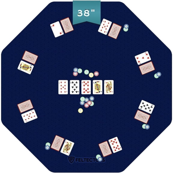 Feltectors 38 in Poker Mat, Texas Hold'em Poker Table Top Compatible to 48 Inch Octagonal Tables, Blue