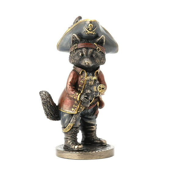 Veronese Design 5 7/8" Jolly Roger Racoon Buccaneer Pirate Cold Cast Bronzed Resin Steampunk Sculpture Animal Figurine