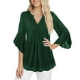 thumbnail image 4 of Womens Glitter Tops Ruffled 3/4 Length Bell Sleeve Sequin Sparkly Party Outfits V Neck Shiny Dressy Casual Blouses (S, Army Green), 4 of 7