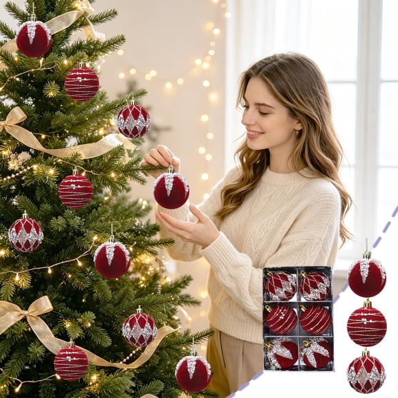 YingYouFu Christmas Ball Ornaments Set, 6PC Shatterproof Christmas Tree Decorations Ball Ornaments , Elegant Hanging Ornaments for Xmas Trees Party Holiday Decor Gift