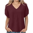 thumbnail image 5 of Stamzod Women's Tops, Tees & Blouses Summer V-Neck Short Sleeve Shirts Dressy Work Blouse Business Casual Outfits Wine XL, 5 of 8