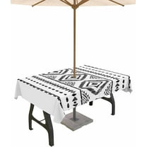 Outdoor Tablecloth with Umbrella Hole and Zipper Black White Boho Outdoor Tablecloths 60x102 Waterproof Table Cloths Bohemian Style Patio Table Cloth Cover for Outdoor Tables Picnic Garden