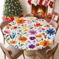 thumbnail image 5 of Round Tablecloth Watercolor Wild Flowers Print Elastic Edge Fitted Boho Floral Plastic Table Cover,Waterproof Oil Proof for Dinner,Outdoor, Picnic, 36" - 44"&nbsp; DIA Tables, 5 of 9