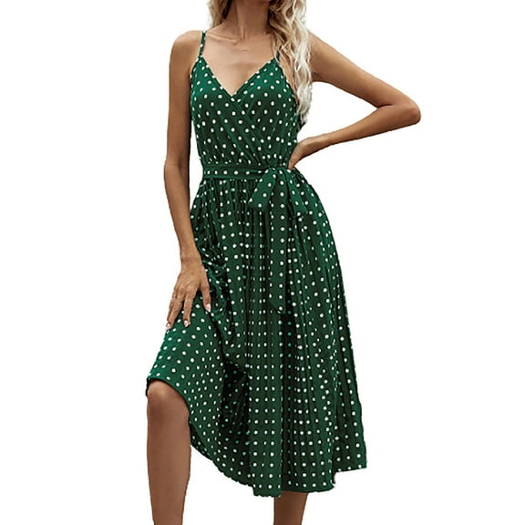 IROINNID Wrap Dress For Women Fashion Dot Print Long Sleeve Casual Dress V-Neck Below The Knee Dress