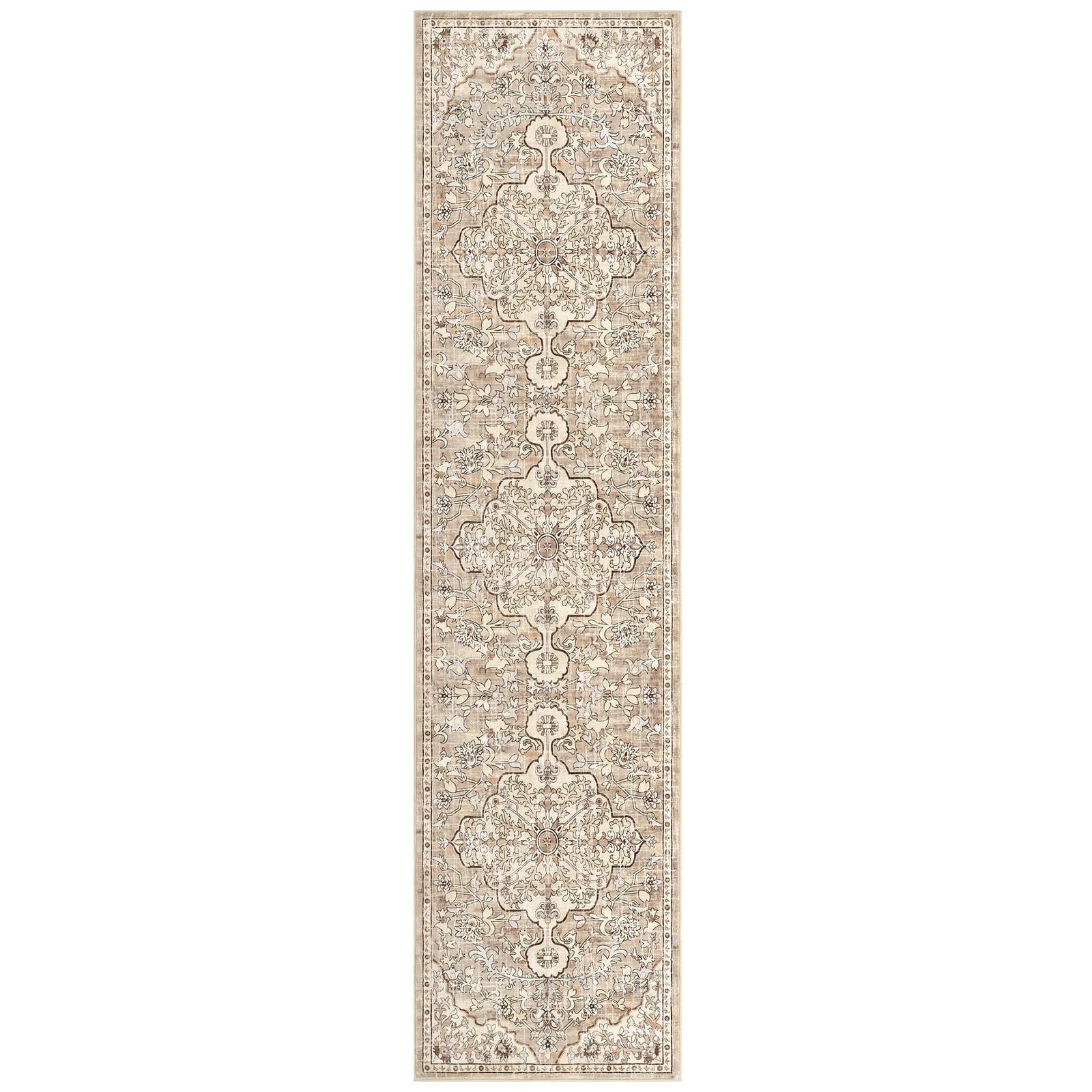 Findosom 2'x10' Vintage Runner Rug 0.4" Distressed Hallway Rug Non Slip Laundry Runner Rug Decor Rug Washable Runner Rug Kitchen Floor Mat Entryway Rug Runner for Laundry Kitchen Entryway,Beige