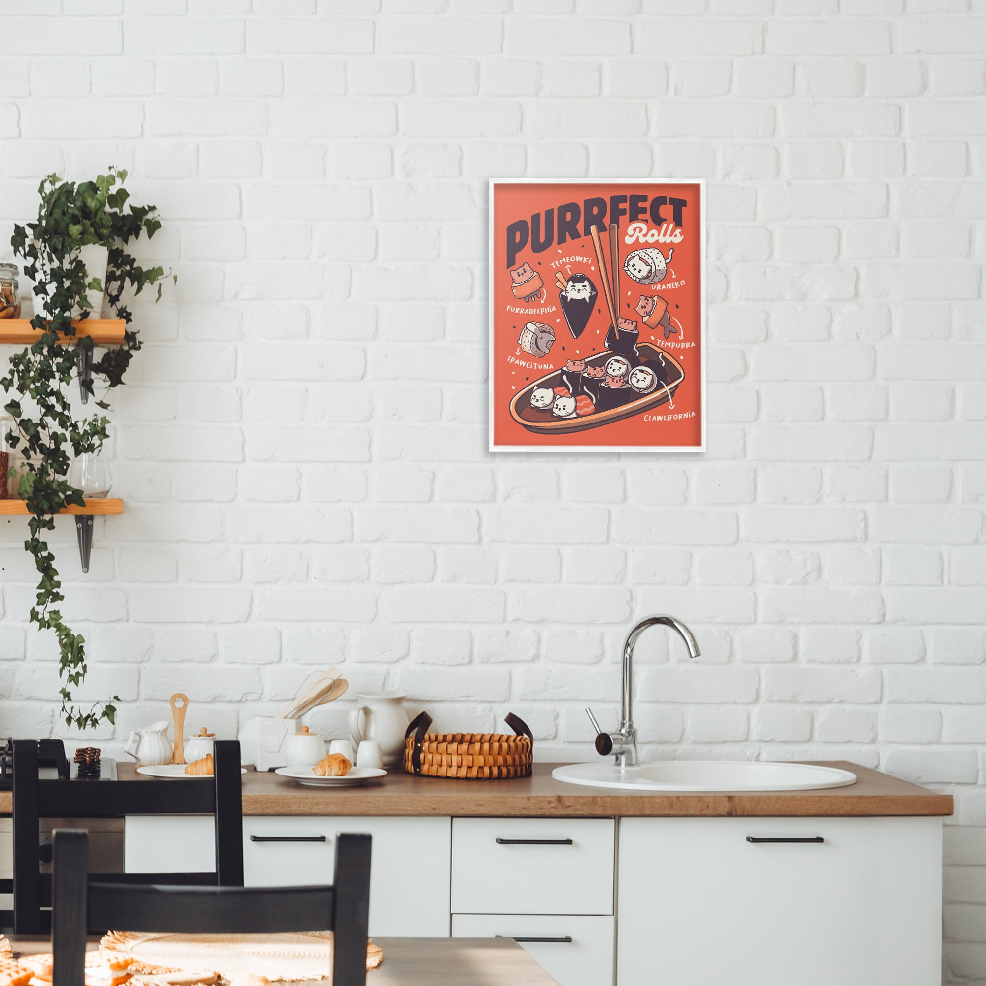 Stupell Industries Purrfect Rolls Sushi Cats White Framed Giclee Art, design by Tobe Fonseca