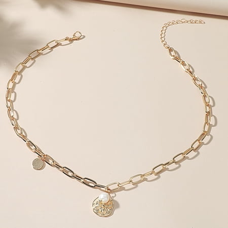 1Pc Alloy & Natural Freshwater Pearl Spider Pendant Paperclip Chain Necklaces for Women Golden 16.73 inch(42.5cm)