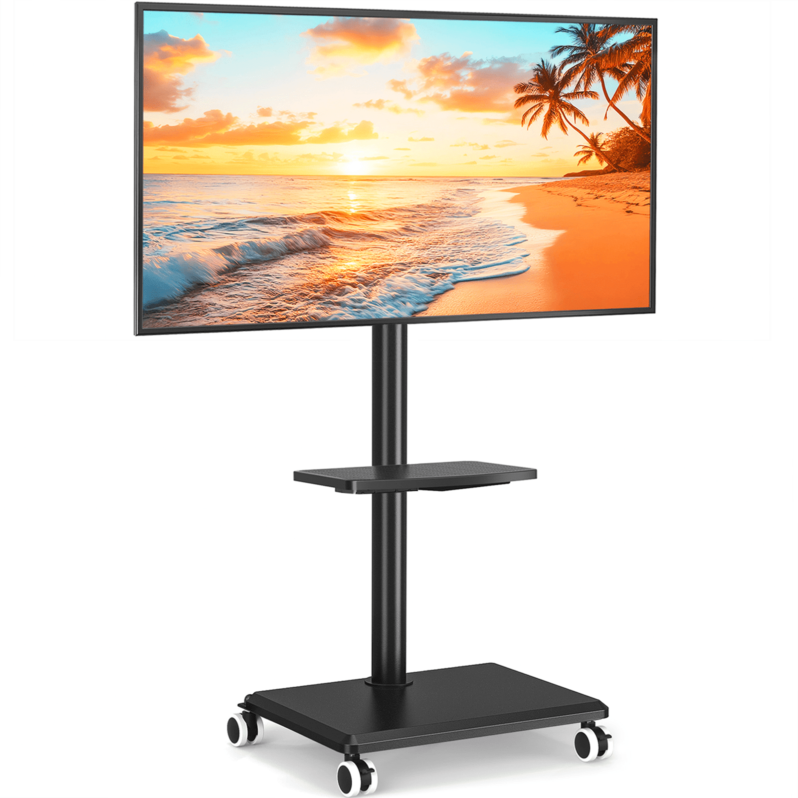 RTVR Rolling Mobile TV Cart Stand with Mount for 32-60 inch Screens, Corner Swivel TV Mount Stand with Media Shelf, Wooden Base Furniture