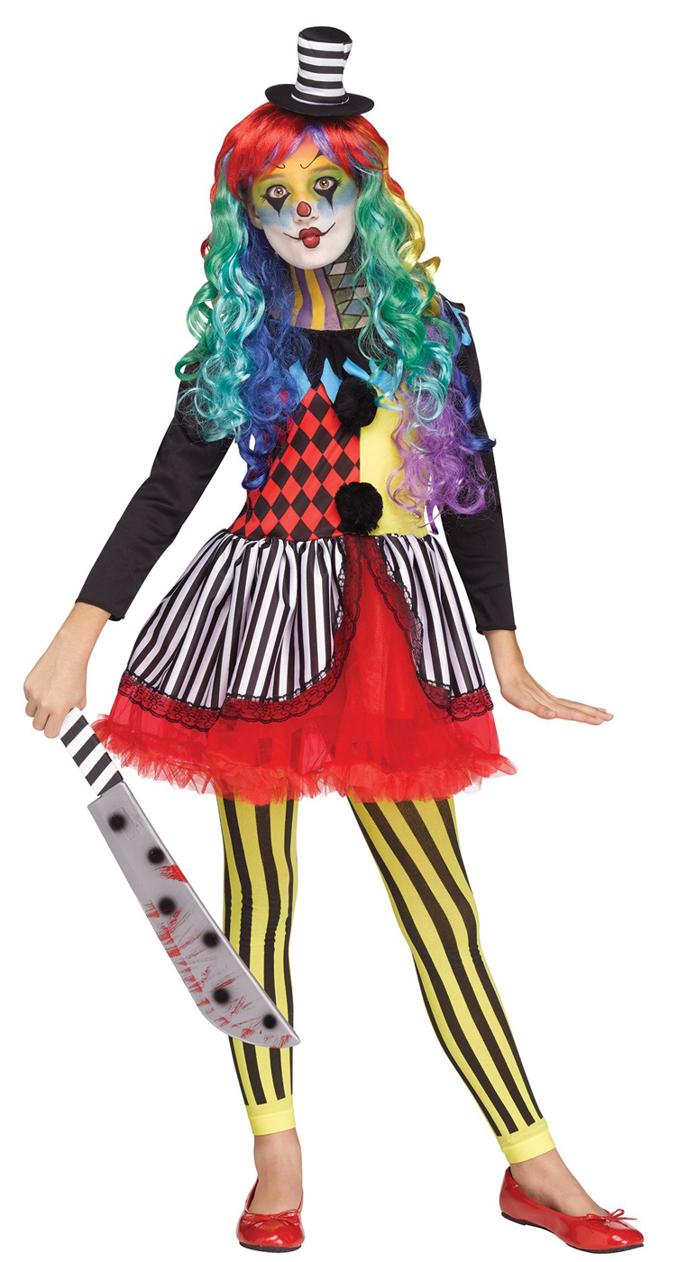 Freakshow Girls Child Evil Circus Jester Clown Halloween Costume ...