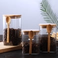 thumbnail image 2 of Contenedores cuadrados de vidrio con cuchara y tapa de bambú para alimentos, contenedor de almacenamiento de granos de café, organizador de cocina, 1-1.5L qym unisex, 2 of 2