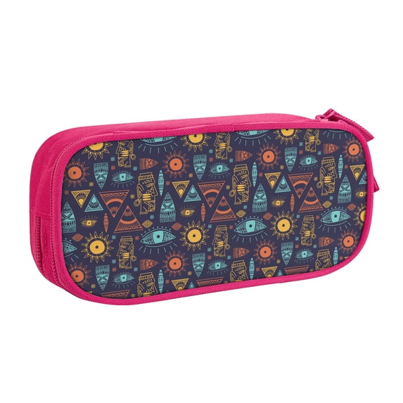 TEQUAN Large Capacity Pencil Case, Trendy African Mayan Graffiti Pattern Pencil Pouch 2 Compartments Pencil Bag (Pink)