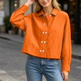 thumbnail image 3 of KICILVS Cropped Button Down Shirts for Women Collared Long Sleeve Plain Blouse Casual Trendy Tops Cute Fall Outfits Women Orange, S, 3 of 6