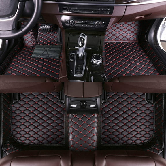 Maidao Carpeted Car Floor Mats for Car for Audi Q7 2016-Present 5 Seats Carpet Protection All Weather PU Leather 1st and 16nd Row Black Red 3pc