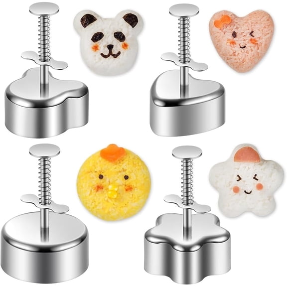 4-Piece Stainless Steel Onigiri Mold Set in Fun Shapes for Kids Lunch Bento