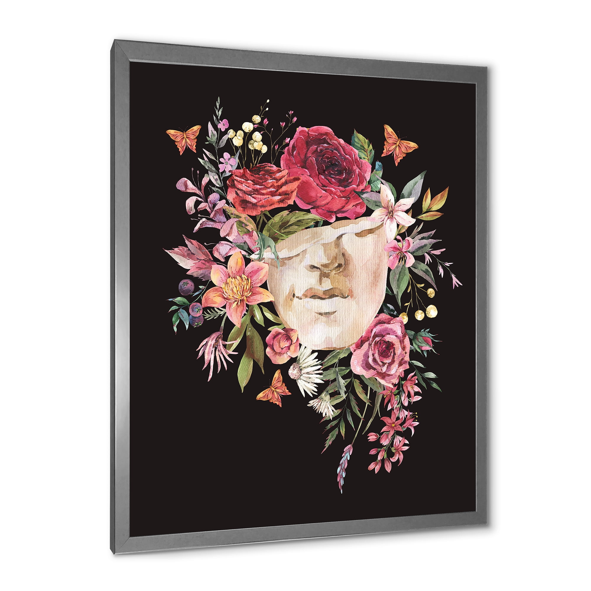 Designart 'Ancient Greek Sculpture Detail With Dry Flowers' Traditional Framed Art Print