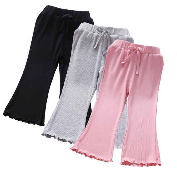 KYAIGUO Kids Toddler Girls Cotton Bell Bottoms Solid Color Flared Pants Baby Girls Elastic Waist Light Flared Leggings Summer Trousers for 1-6 Years