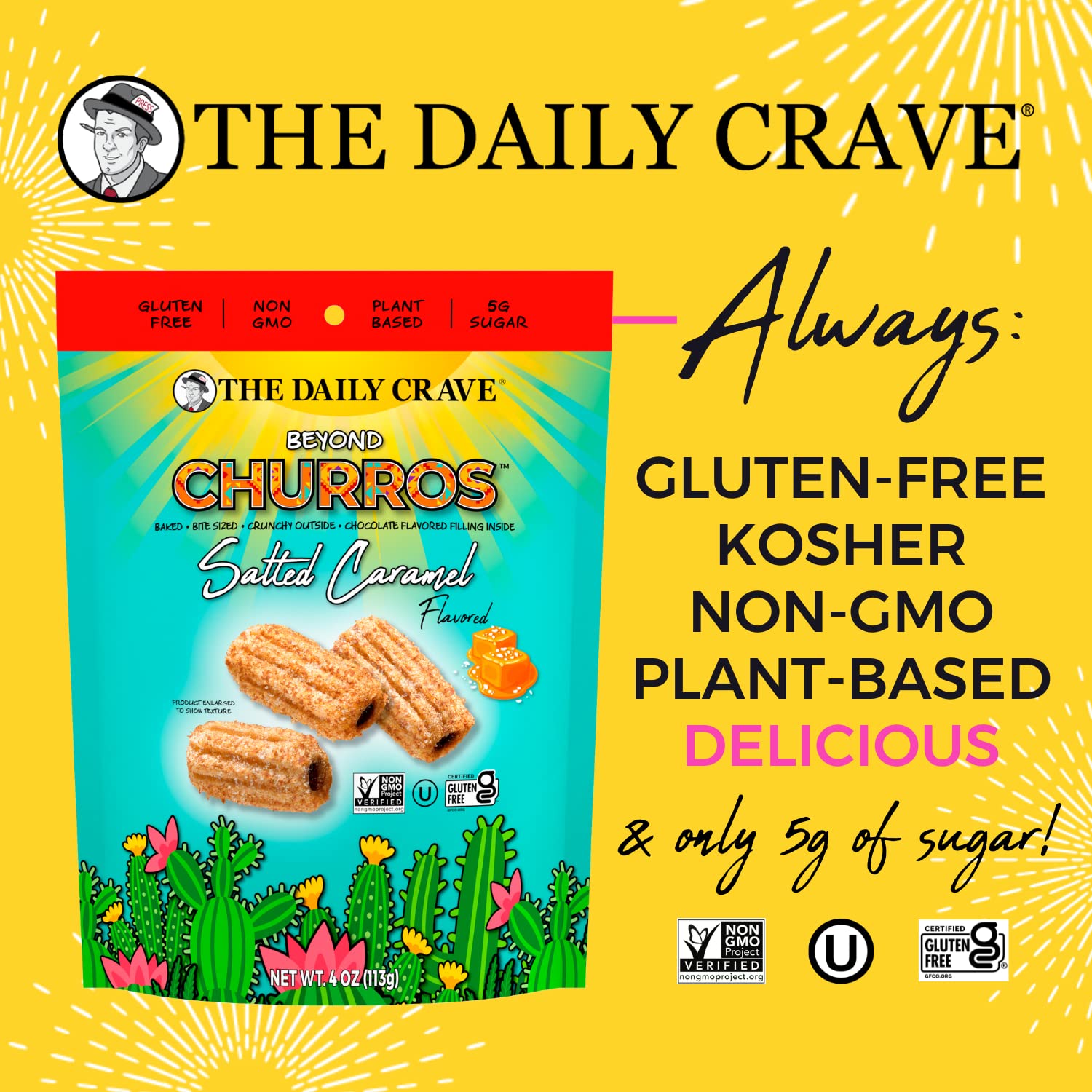 The Daily Crave Beyond KEF16 Churros, Salted Caramel, 4 Oz (Pack Of 6) Plant-Based, Dairy and Soy-Free, Gluten-Free, Non-GMO, Vegan, Multigrain