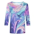 thumbnail image 4 of gakvbuo Contrast Tshirt For Women 3/4 Sleeves Plus Size Tunic Blouse Tops Patchwork Printed Long Sleeve Women'S Clothing Flower Printed Elbow Length Crewneck Casual Tee Shirts, 4 of 5