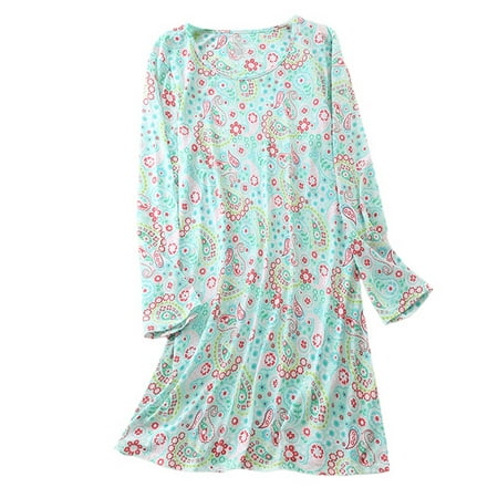 

Homgro Women s Long Sleeve Cotton Nightgown Summer Fall Cute Short Sleep Shirt Soft Pajama Nightshirt Lightweight Pjs Cartoon Sleepwear Patterned8 Neon Blue X-Large