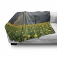 thumbnail image 3 of Rainbow Soft Flannel Fleece Blanket, Dandelion Field and Lonely Barren Tree Under Cloudy Sky with Rainbow Rainy Weather, Cozy Plush for Indoor and Outdoor Use, 60" x 80", Multicolor, by Ambesonne, 3 of 6