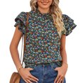 thumbnail image 1 of Mujeres de manga corta Top floral impresión frill TRIM moda casual blusa para el hogar citas trabajo, 1 of 8