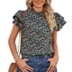 thumbnail image 1 of Mujeres de manga corta Top floral impresión frill TRIM moda casual blusa para el hogar citas trabajo, 1 of 8